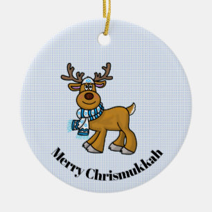 Ornamento De Cerâmica Reindeer Vestindo Yarmulke Chrismukkah Ornament