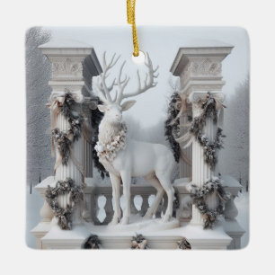 Ornamento De Cerâmica Reindeer White Statue