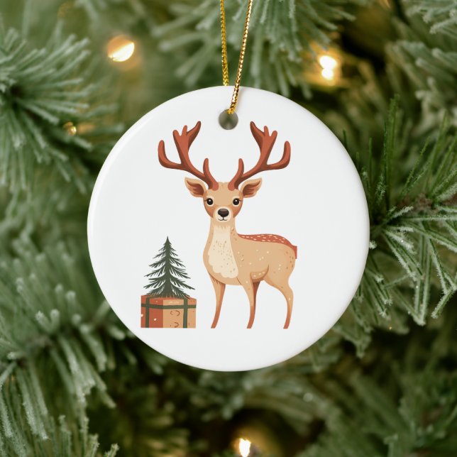 ORNAMENTO DE CERÂMICA REINDER E UM PRESENTE BO (Árvore)
