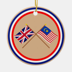 Ornamento De Cerâmica Reino Unido e bandeiras cruzadas Malaysia