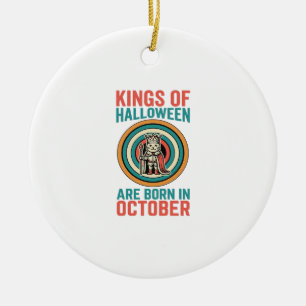 Ornamento De Cerâmica Reis Do Halloween Outubro Aniversário Camisa Vinta
