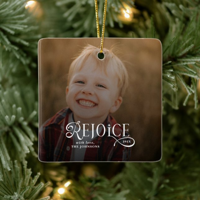 Ornamento De Cerâmica Rejoice Christian Religious Merry Christmas Photo  (Árvore)