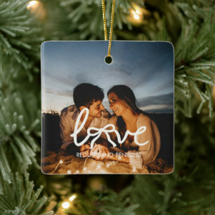Ornamento De Cerâmica Relógio de Fotografia de Casal Tipografia de Amor