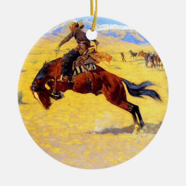 Ornamento De Cerâmica Remington Old West Horse and Cowboy (Frente)