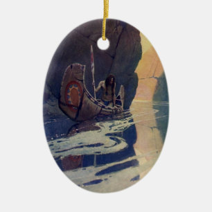 Ornamento De Cerâmica Remo de Canoa Indígena Vintage Paddling Sun Classi