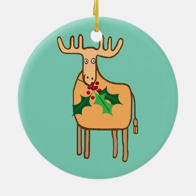 Ornamento De Cerâmica rena com Holly (Traseira)