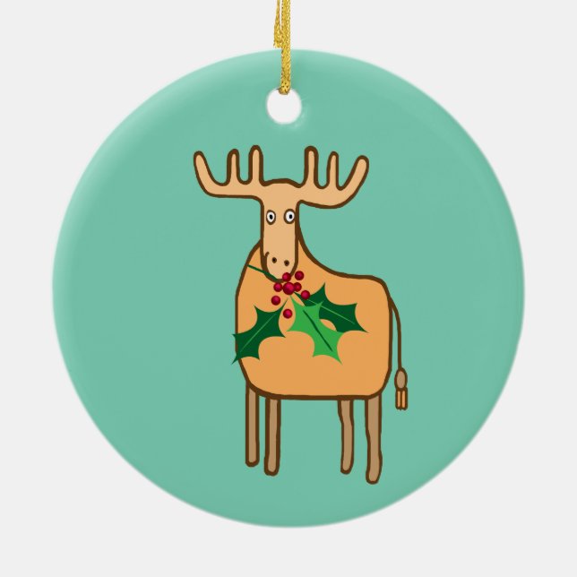Ornamento De Cerâmica rena com sagrada, alce com luzes de natal (Traseira)