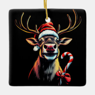 Ornamento De Cerâmica Rena de Natal de dois lados