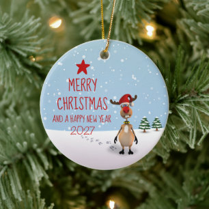 Ornamento De Cerâmica Rena de Natal Engraçada Ano Novo Árvore 2026