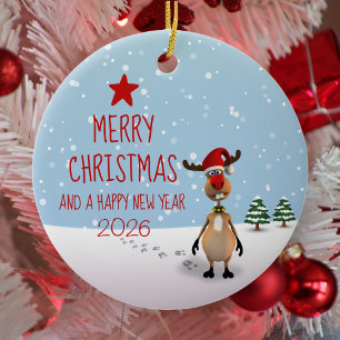Ornamento De Cerâmica Rena de Natal Engraçada Árvore de Ano Novo Natal 2