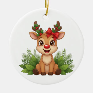 Ornamento De Cerâmica Rena de Natal Fofa, Rena de Férias