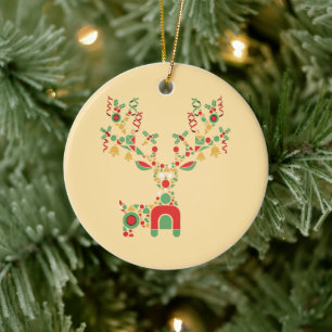 Ornamento De Cerâmica Rena de Natal Geométrica Moderna Festivo
