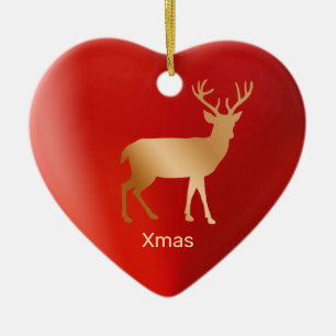 Ornamento De Cerâmica Rena dourada e caligrafia