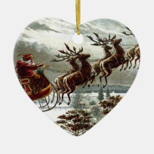 Ornamento De Cerâmica Rena e trenó do Victorian Papai Noel