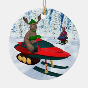 Ornamento De Cerâmica Rena lunática em Snowmobiles