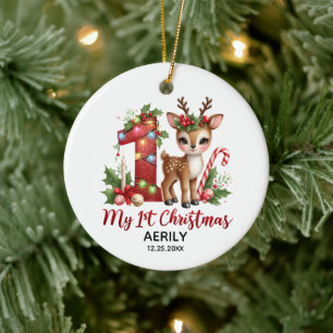 Ornamento De Cerâmica Rena meu primeiro bebê de Natal
