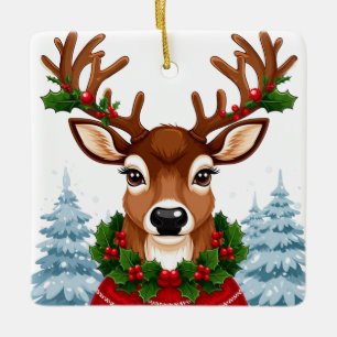 Ornamento De Cerâmica Renas Magníficas Por Árvores de Natal Evergreen