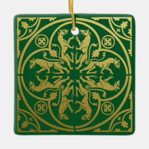 Ornamento De Cerâmica Renascença Medieval Arauto Leão Leopardo Metálico