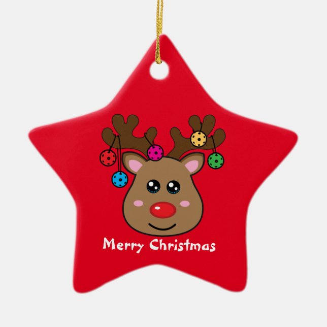 Ornamento De Cerâmica Repolho de Pickleball 🎄 em forma ⭐ estrela (Frente)