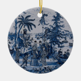 Ornamento De Cerâmica Repro Chinoiserie Delft Blue e White Azulejo