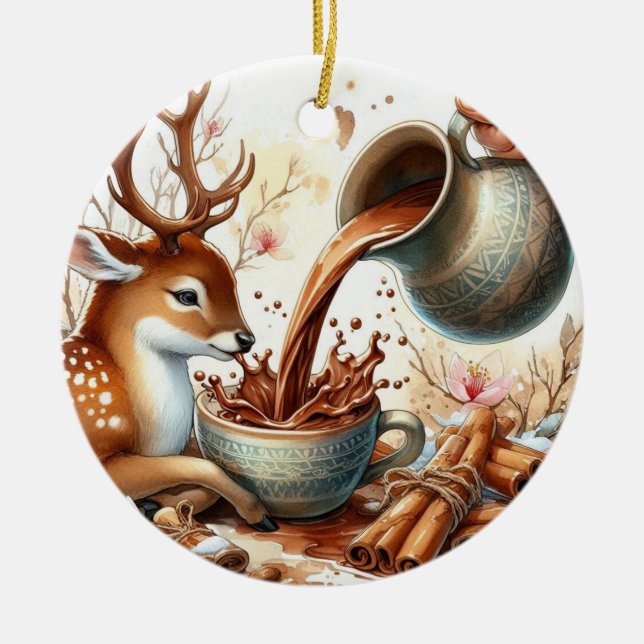 Ornamento De Cerâmica Rés de Natal com chocolate (Frente)