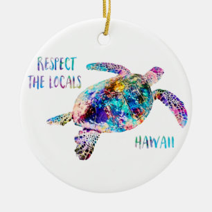 Ornamento De Cerâmica Respeite a citação de Tie Dye Beach de Tartaruga