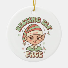 Ornamento De Cerâmica Resting Elf Face Funny Christmas Ornament