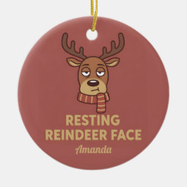 Ornamento De Cerâmica Resting Reindeer Face Funny Christmas Ornament