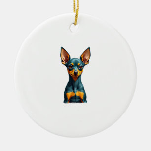 Ornamento De Cerâmica Retrato Colorido de Pinscher Miniatura Vintage Gra