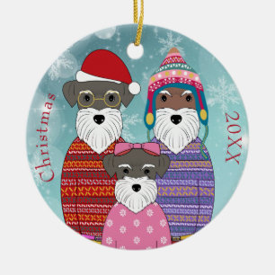 Ornamento De Cerâmica Retrato da família de Natal do Miniature Schnauze