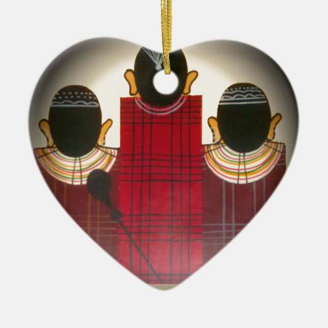 Ornamento De Cerâmica Retrato da família Maasai verificado (Frente)