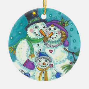 ORNAMENTO DE CERÂMICA RETRATO DA FAMÍLIA SNOWMAN PARA OS FERIADOS