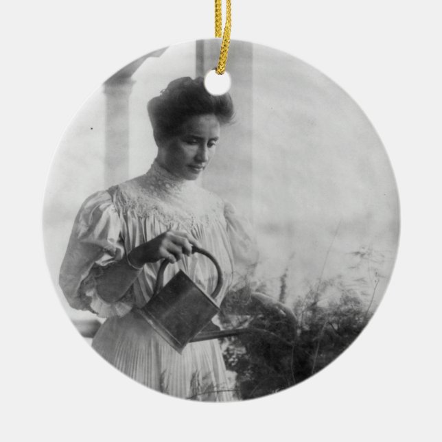 Ornamento De Cerâmica Retrato das plantas molhando de Helen Keller (Frente)