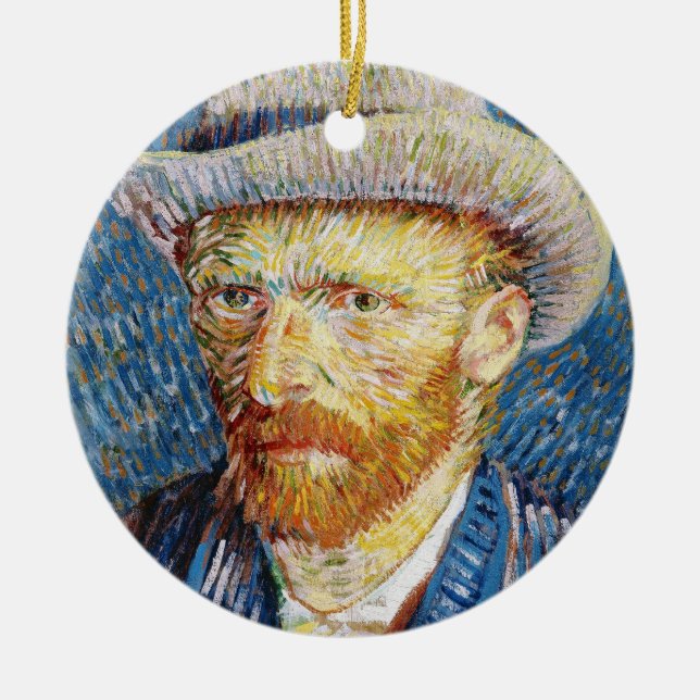 Ornamento De Cerâmica Retrato de auto com arte de Vincent van Gogh do (Frente)
