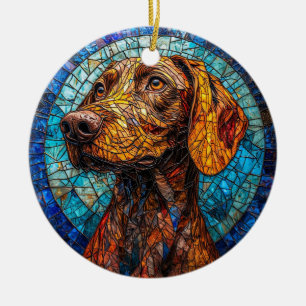 Ornamento De Cerâmica Retrato de Cachorro Colorido em Vidro Pintado