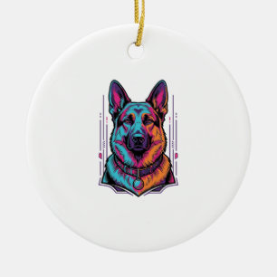 Ornamento De Cerâmica Retrato de Cachorro Neon Gráfico de Gravação Vinta