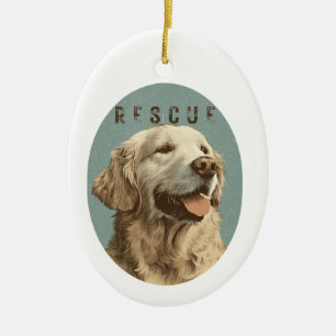 Ornamento De Cerâmica Retrato de Cachorro Resgatado Golden Retriever Vin