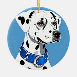 Ornamento De Cerâmica Retrato De Cão Dalmático Com Colar Azul