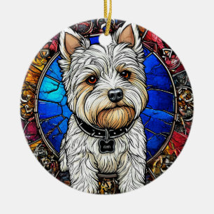 Ornamento De Cerâmica Retrato de Cão Terrier Branco