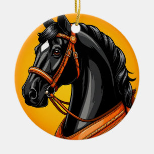 Ornamento De Cerâmica Retrato de Cavalo Preto Elegante
