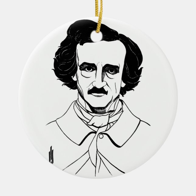 Ornamento De Cerâmica Retrato de Edgar Allan Poe (Frente)