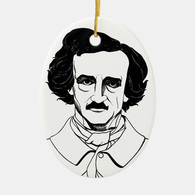 Ornamento De Cerâmica Retrato de Edgar Allan Poe (Frente)