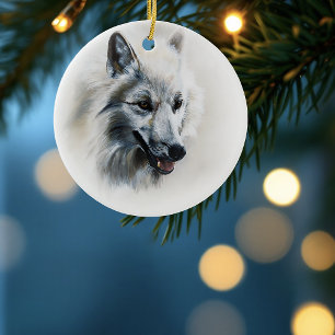 Ornamento De Cerâmica Retrato de Lobo Branco Majestoso Realista Suave