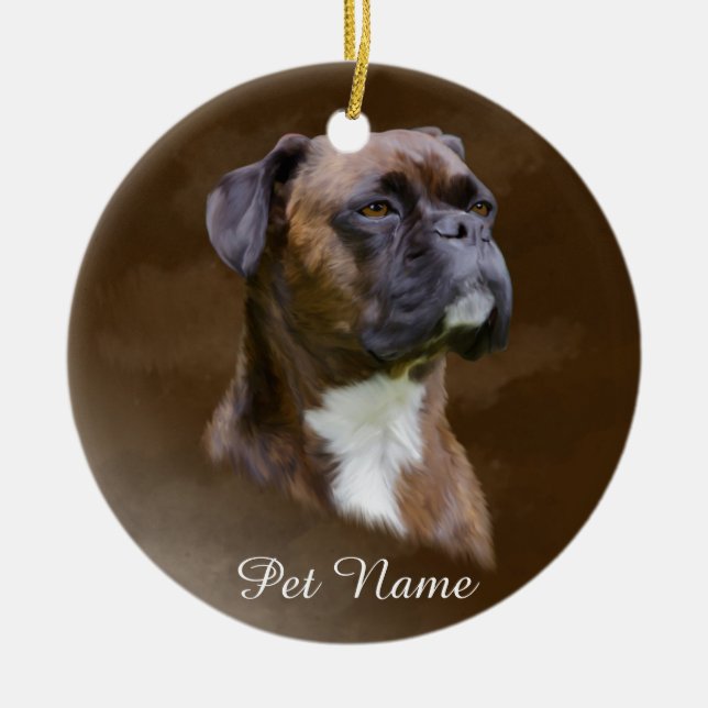 Ornamento De Cerâmica Retrato de pintura a óleo de cachorro boxer (Frente)