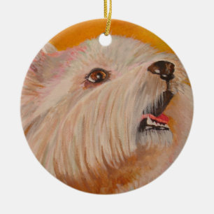 Ornamento De Cerâmica Retrato de Terrier Branco da West Highland