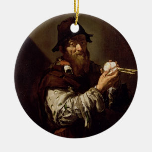 Ornamento De Cerâmica Retrato de um ancião com uma cebola (óleo no can