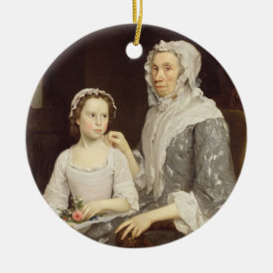 Ornamento De Cerâmica Retrato de uma senhora idosa e de uma rapariga