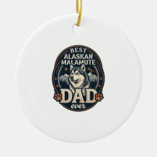 Ornamento De Cerâmica Retrato do Pai Cachorro Malamute do Alasca Montanh