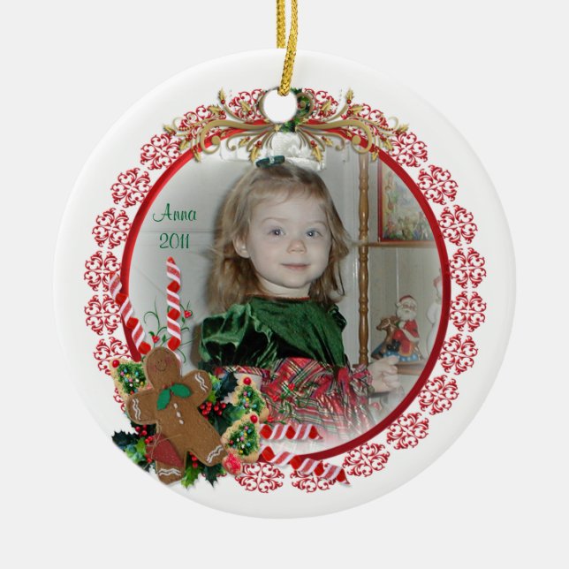 Ornamento De Cerâmica Retrato do Vovô de Natal em coroa (Frente)