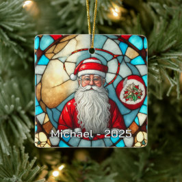 Ornamento De Cerâmica Retrato Elegante de Papai Noel